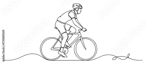 Continuous One Line Drawing of a Cyclist on a Bicycle