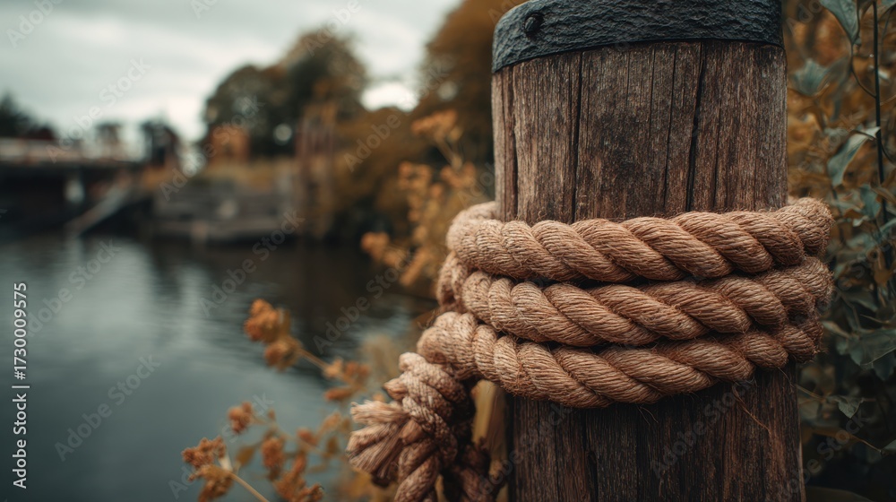 Fototapeta premium Nautical rope tied to a post