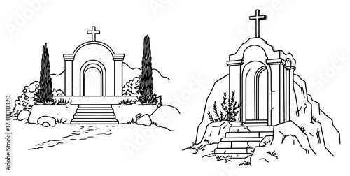 Christian Tomb or a Crypt Hand Drawn Sketches
