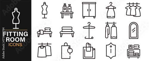 Dressing area vector set – boutique wardrobe, benches, and accessories illustrations