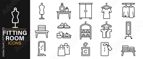 Minimalist fitting room symbols – boutique dressing area icons for fashion and shopping themes