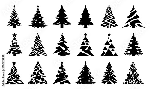 Collection of Christmas Tree Icons in a Modern Style