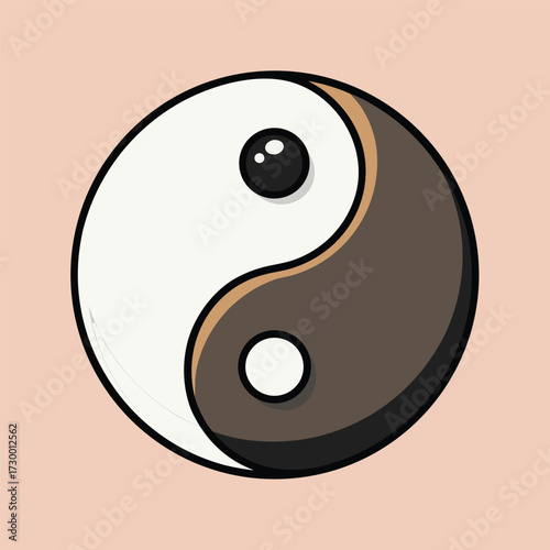 Cute Cartoon Yin Yang Symbol With Big Eyes And Brown Swirl taijitu duality