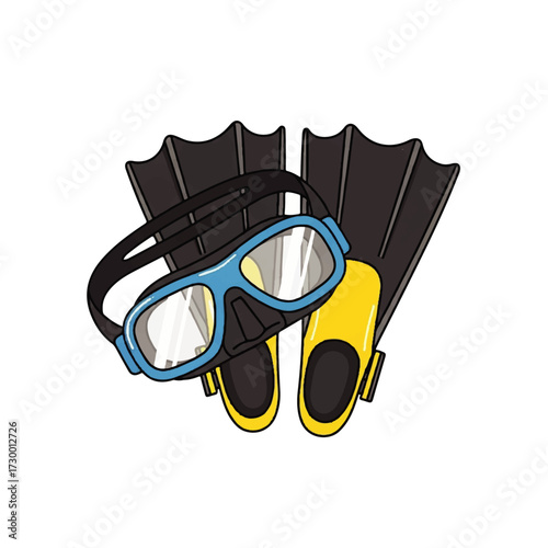 Diving Gear Illustration Mask, Fins, and Snorkeling Equipment for Underwater Exploration