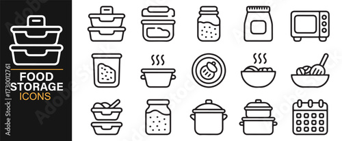 Modern outline food storage symbols – jars, bowls, and kitchen packaging vector art