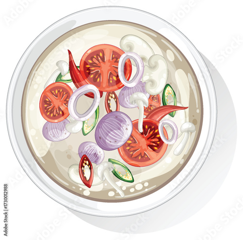 Colorful Thai Soup Vector Illustration