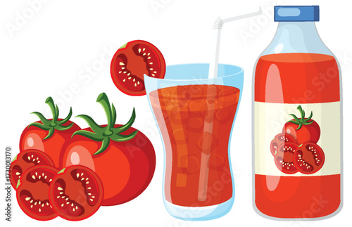Fresh Tomato Juice with Whole and Sliced Tomatoes