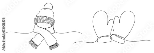 Winter Hat Scarf and Mittens One Line Art Set