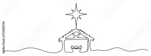Christmas Nativity Scene Continuous One Line Drawing