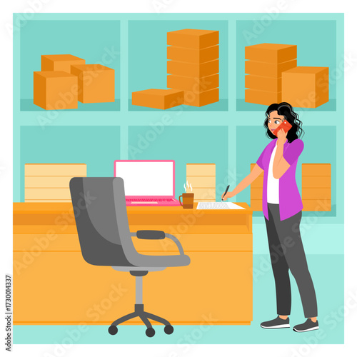 Small business concept. A businesswoman who is busy receiving phone calls from customers.