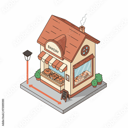 Cute Handdrawn Bakery Shop Building Storefront Isometric Illustration