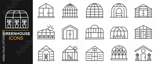 Eco greenhouse illustrations – sustainable agriculture and organic plant shelter set