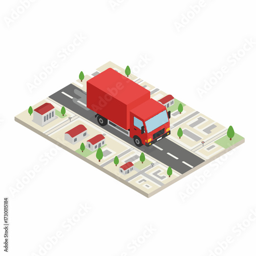 Isometric Flat Truck Delivery on City Map Transportation Illustration