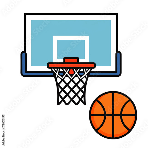 Illustration of a basketball hoop and ball, representing the sport of basketball