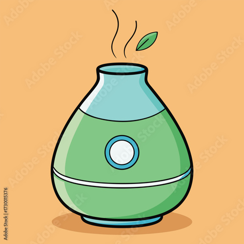 Green Aroma Diffuser With Blue Top And Steam On Orange essential oil diffuser humidifier