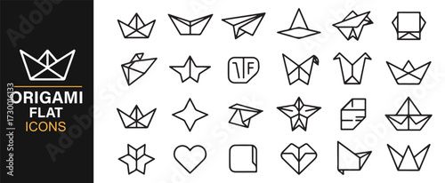 Origami flat icons collection – creative paper craft and geometric folding symbols