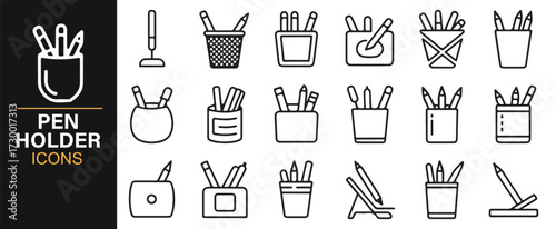 Minimalist pen and pencil holder icons for school, study, and workplace design projects