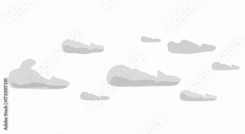 Abstract cloudy sky illustration with varying sizes and shapes of clouds on a white background
