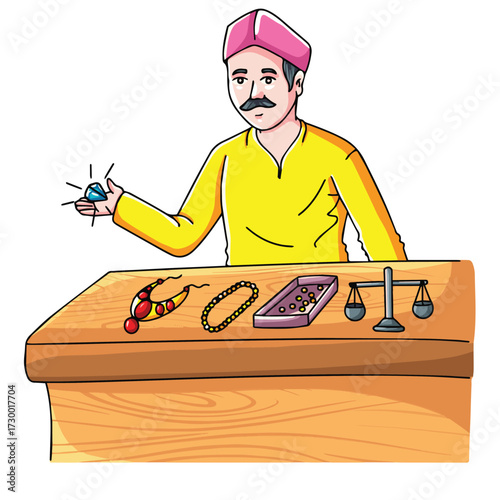 Cute cartoon hand drawn vector jeweler shop clipart.