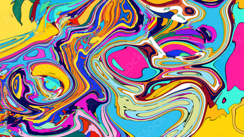 Psychedelic Fluid Rainbow Background with Vibrant Swirls and Trippy Gradient Colors for EDM and Festival Design
