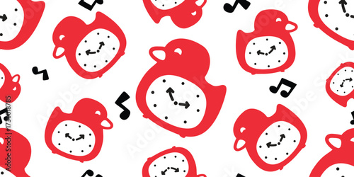 duck seamless pattern alarm clock time key note song swatch toy rubber duck chicken bird vector pet wrapping paper bird scarf isolated doodle cartoon animal tile wallpaper repeat background illustrati