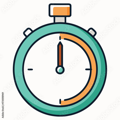 Stopwatch Icon with Teal and Orange Accents on White Background Keywords: stopwatch, timer, time, clock