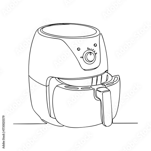 Vector line art of modern kitchen air fryer appliance with control knob and basket for healthy cooking illustration