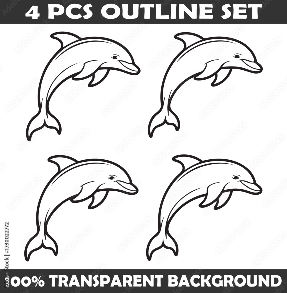 Obraz premium Set of Dolphin Outline vector illustration isolated On Transparent Background