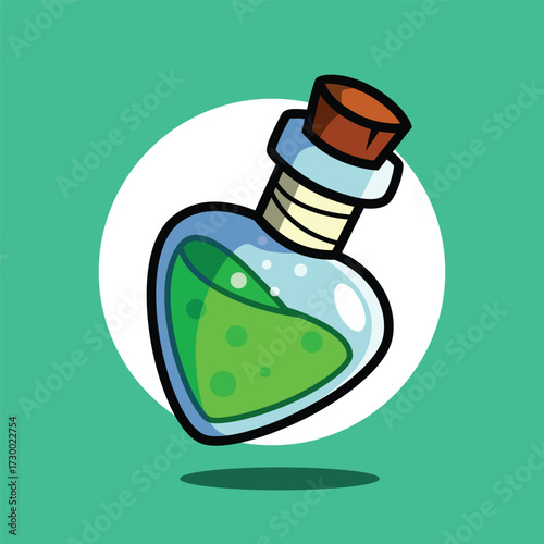 Green Potion Bottle Illustration for RPG Game Icon, Fantasy Magic Drink, and Adventure Equipment