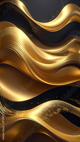 Abstract gold waves on dark background