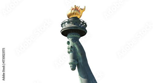 Closeup of the statue of libertys torch isolated on transparent background, a symbol of freedom and hope