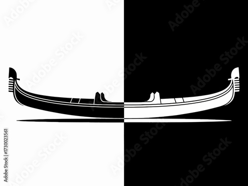 Abstract Monochrome Gondola Silhouette Divided on a Black and White Background Illustration for Prints and Designs