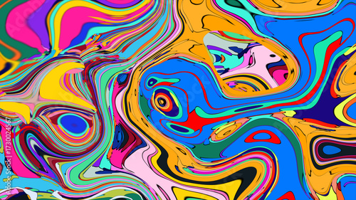 Psychedelic Fluid Rainbow Background with Vibrant Swirls and Trippy Gradient Colors for EDM and Festival Design