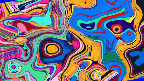 Psychedelic Fluid Rainbow Background with Vibrant Swirls and Trippy Gradient Colors for EDM and Festival Design