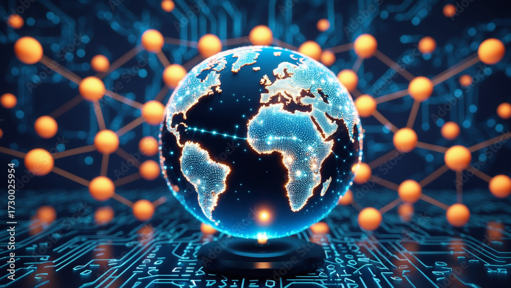 Obraz premium Global Network Connection: Digital Earth Communication