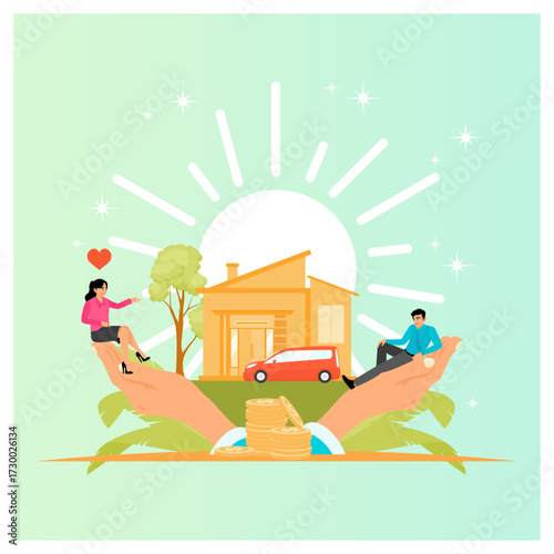 Future financial planning, welfare concept. Two young entrepreneurs relaxing while daydreaming.