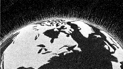 Earth vector illustration in black and white featuring textured circular patterns against a simple space background.
