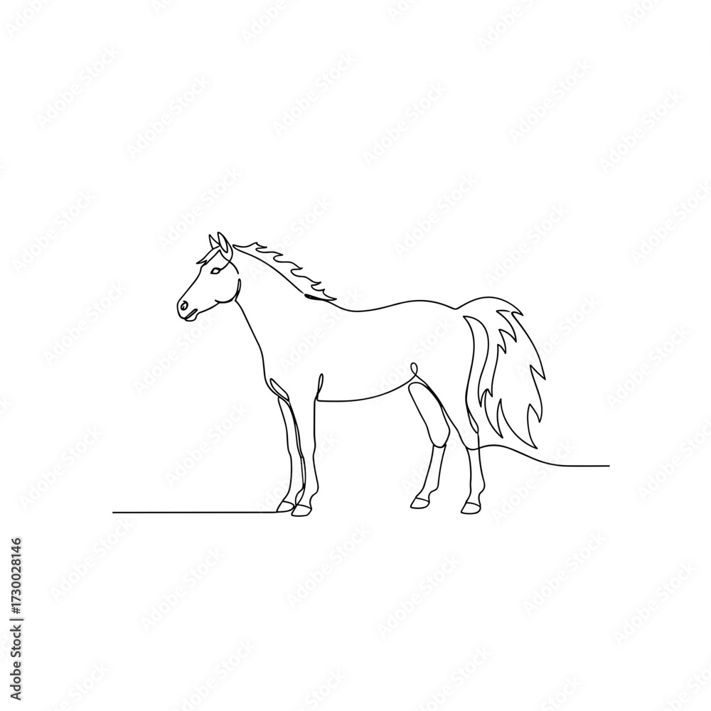 Obraz premium Horse outline drawing in minimal line art on white background
