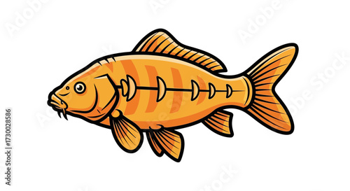 A stylized orange fish illustration with black outlines on a white background.