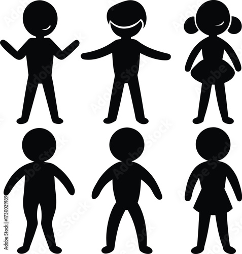 Silhouette Ensemble Diverse Group of People Standing Together Against a White Background Emphasizing Individuality and Collective Presence