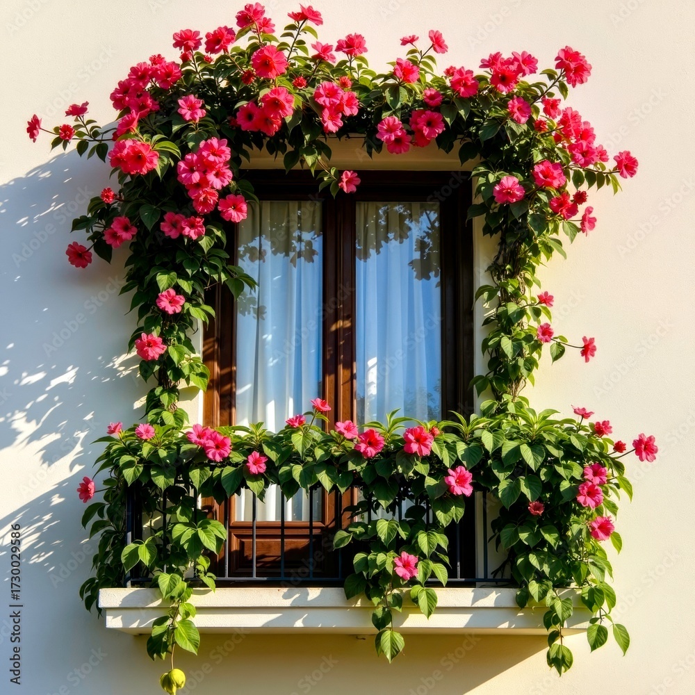 Naklejka premium The floral decoration scene in front of the window