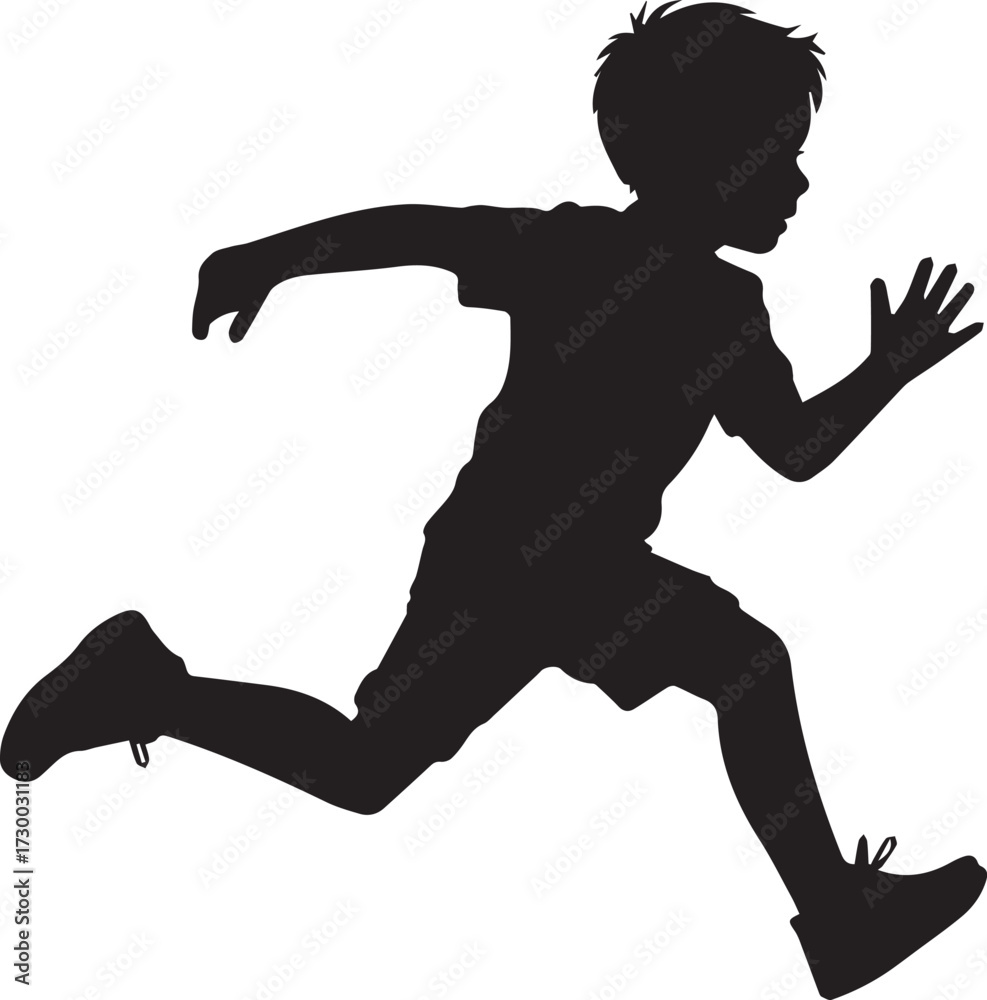 Obraz premium Running man silhouette vector illustration, dynamic motion flat design black and white art