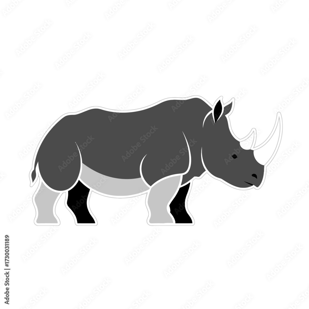 Fototapeta premium Stylized gray rhinoceros animal icon in profile view.