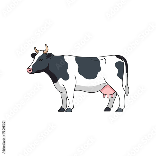 A black and white Holstein Friesian dairy cow standing profile view.