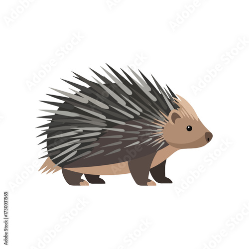 Detailed Illustration of a Walking Porcupine with Sharp Quills.