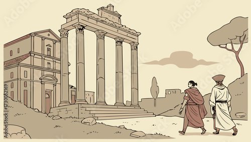 Ancient Roman Ruins Vector – Historical Architecture Illustration