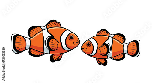 Two clownfish facing each other on a white background illustration.