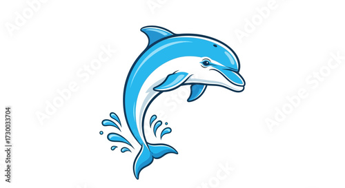 Cartoon dolphin jumping out of water isolated on white background illustration.