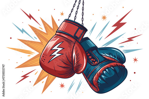 Boxing Gloves Glowing With Power Sparks Bold Vec High-Quality Stock Image Suitable for Design