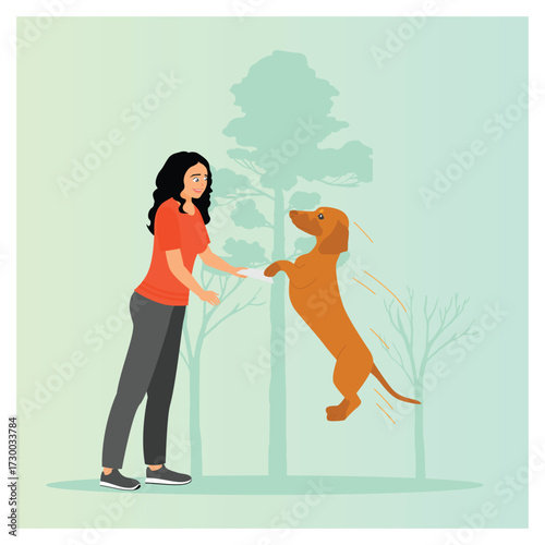 Thankful pet concept. Smiling girl with her new adorable dog.